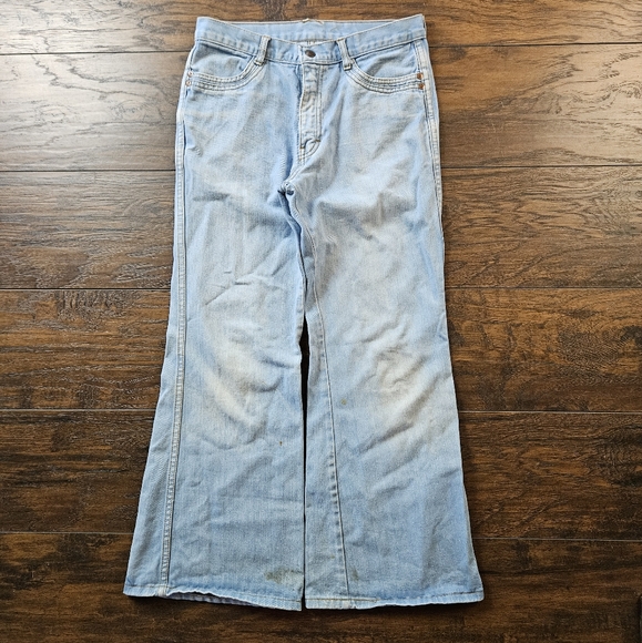 Vintage 70s Light Wash Denim Flared Jeans High Rise Size 14 Husky Retro Boho - Picture 1 of 14